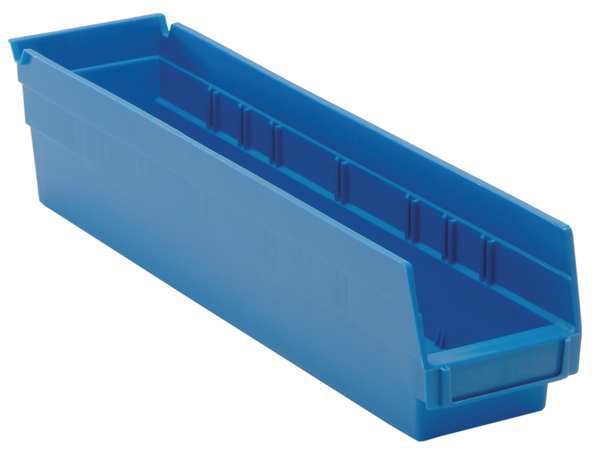Shelf Storage Bin, Blue, Polypropylene, 17 7/8 in L x 4 1/8 in W x 4 in H, 50 lb Load Capacity