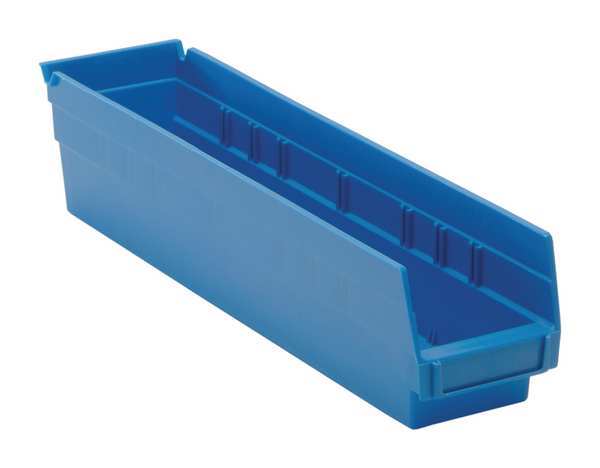 Shelf Storage Bin, Blue, Polypropylene, 17 7/8 in L x 4 1/8 in W x 4 in H, 50 lb Load Capacity
