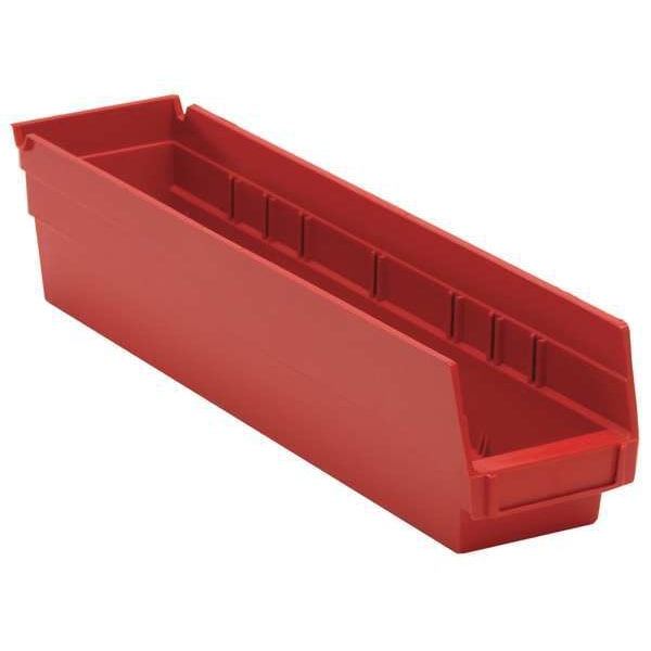 Shelf Storage Bin, Red, Polypropylene, 17 7/8 in L x 4 1/8 in W x 4 in H, 50 lb Load Capacity