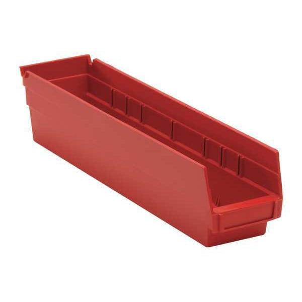 Shelf Storage Bin, Red, Polypropylene, 17 7/8 in L x 4 1/8 in W x 4 in H, 50 lb Load Capacity