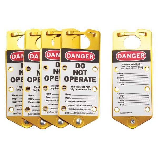 Labeled Lockout Hasp, Gold, 6 Padlock, PK5