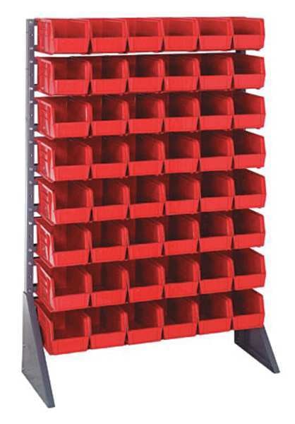 Steel Bin Rail Floor Rack, 36 in W x 15 in D x 54 in H, Red