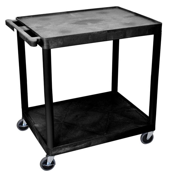 Polyethylene Utility Cart with Lipped Plastic Shelves, Flat, 2 Shelves, 400 lb