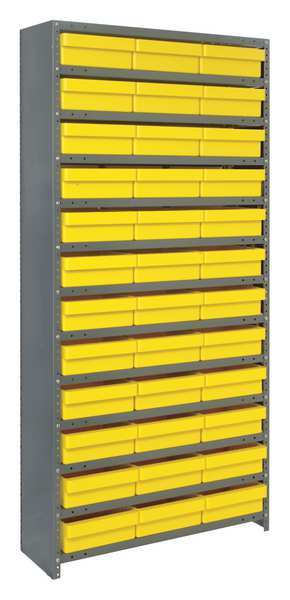 Steel Enclosed Bin Shelving, 36 in W x 75 in H x 12 in D, 13 Shelves, Yellow