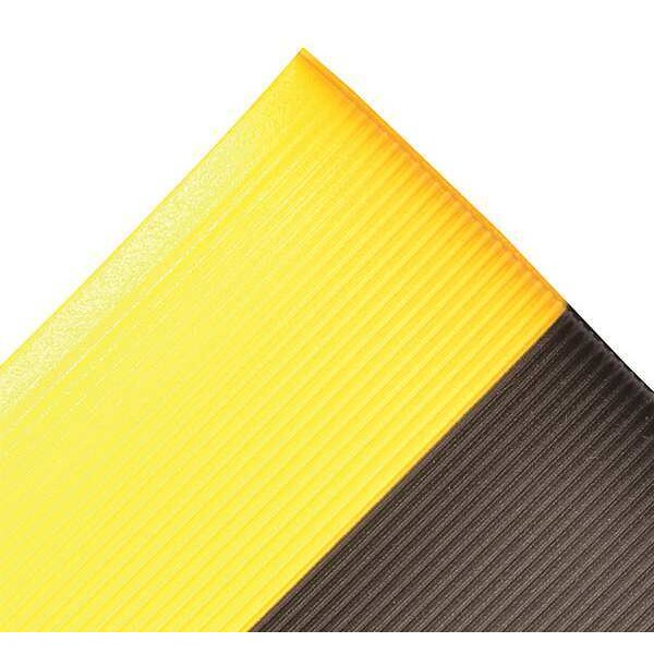 Antifatigue Mat, Black/Yellow, 6 ft. L x 2 ft. W, PVC, Corrugated Surface Pattern, 1/2