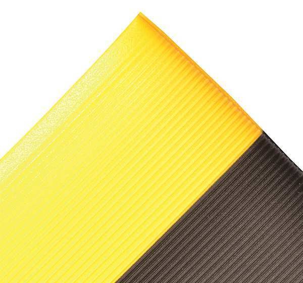 Antifatigue Mat, Black/Yellow, 6 ft. L x 3 ft. W, PVC, Corrugated Surface Pattern, 1/2