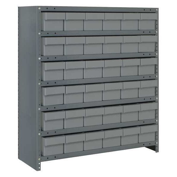Steel Enclosed Bin Shelving, 36 in W x 39 in H x 12 in D, 7 Shelves, Gray
