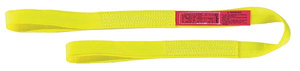 Web Sling, Flat Eye and Eye, 12 ft L, 1 in W, Nylon, Yellow