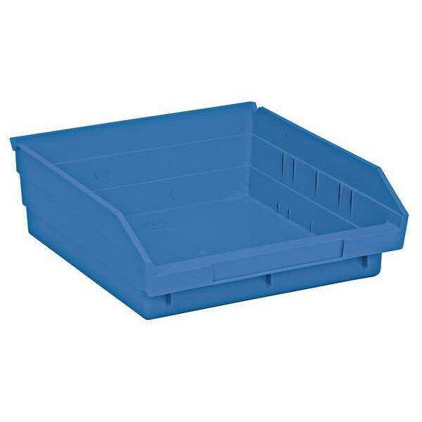 Shelf Storage Bin, Blue, Polypropylene, 11 5/8 in L x 11 1/8 in W x 4 in H, 50 lb Load Capacity
