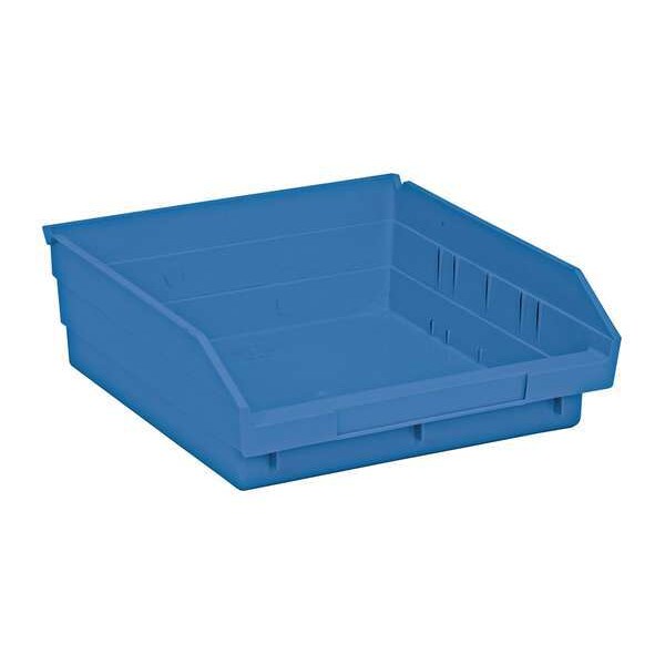Shelf Storage Bin, Blue, Polypropylene, 11 5/8 in L x 11 1/8 in W x 4 in H, 50 lb Load Capacity