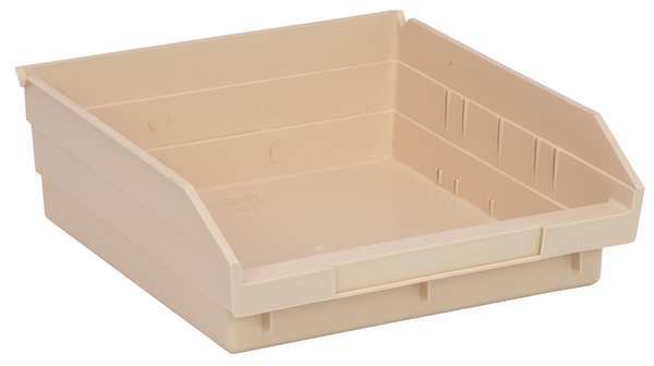 Shelf Storage Bin, Ivory, Polypropylene, 11 5/8 in L x 11 1/8 in W x 4 in H, 50 lb Load Capacity