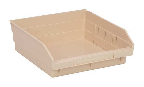 Shelf Storage Bin, Ivory, Polypropylene, 11 5/8 in L x 11 1/8 in W x 4 in H, 50 lb Load Capacity