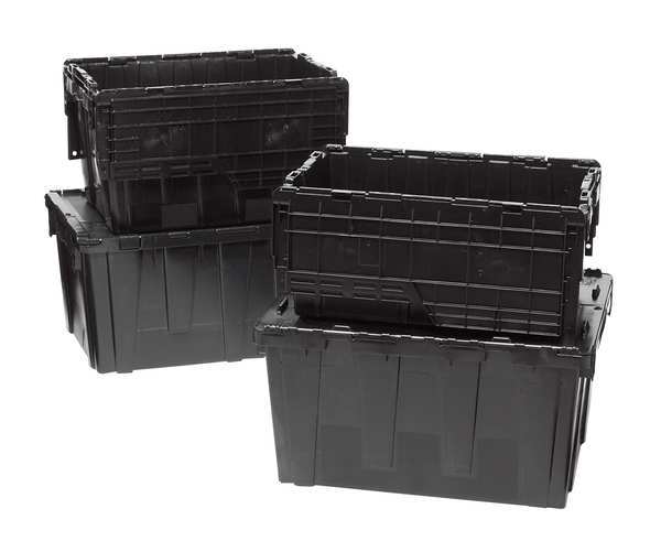 Black Attached Lid Container, Plastic, Metal Hinge