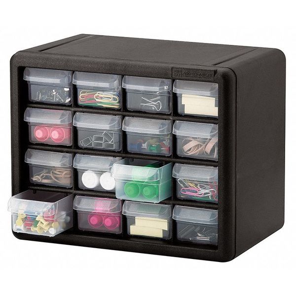 Drawer Bin Cabinet with 16 Drawers, Plastic, 10 1/2 in W x 8 1/2 in H x 6 1/2 in D