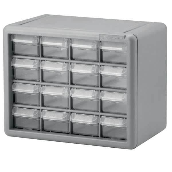 Drawer Bin Cabinet with 64 Drawers, Plastic, 20 in W x 15 3/4 in H x 6 1/2 in D