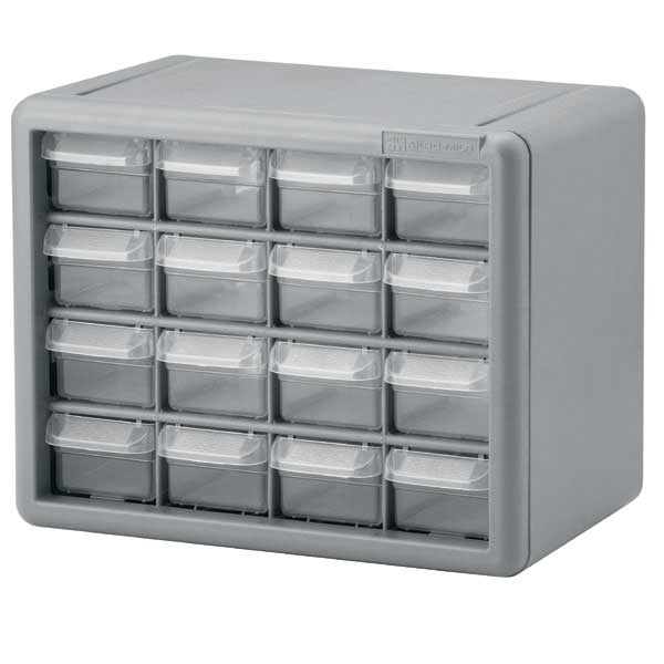 Drawer Bin Cabinet with 24 Drawers, Plastic, 20 in W x 15 3/4 in H x 6 1/2 in D
