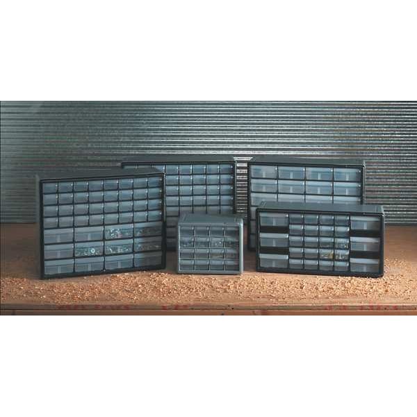 Drawer Bin Cabinet with 64 Drawers, Plastic, 20 in W x 15 3/4 in H x 6 1/2 in D