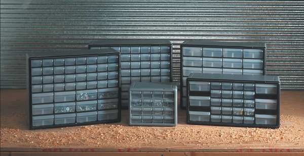 Drawer Bin Cabinet with 16 Drawers, Plastic, 10 1/2 in W x 8 1/2 in H x 6 1/2 in D