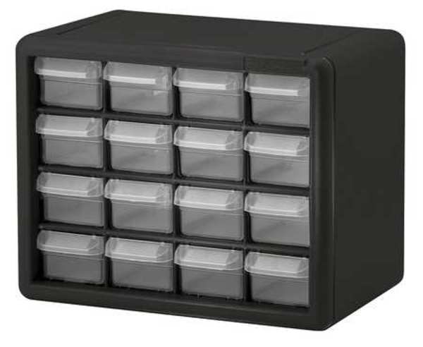 Drawer Bin Cabinet with 16 Drawers, Plastic, 10 1/2 in W x 8 1/2 in H x 6 1/2 in D