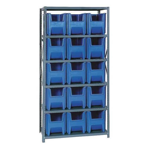 Steel Bin Shelving, 36 in W x 75 in H x 18 in D, 6 Shelves, Blue