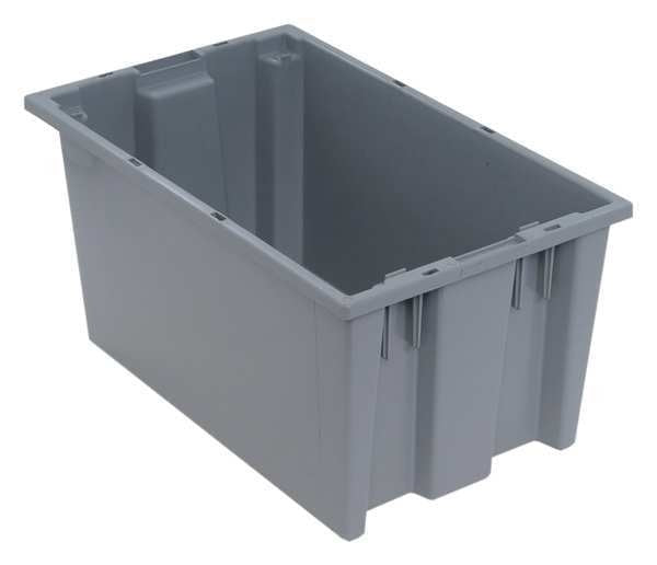 Stack & Nest Container, Gray, Polyethylene, 18 in L, 11 in W, 9 in H, 0.76 cu ft Volume Capacity