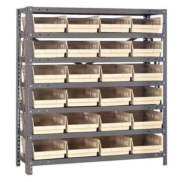 Steel Bin Shelving, 36 in W x 39 in H x 18 in D, 7 Shelves, Ivory