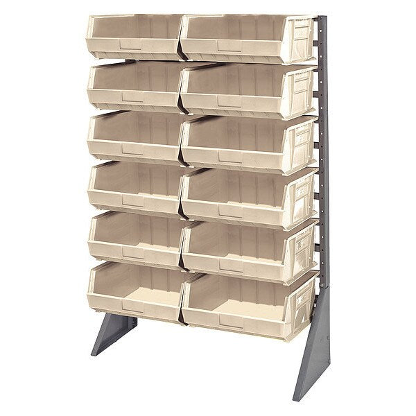 Steel Bin Rail Floor Rack, 15 in W x 36 in D x 54 in H, Ivory