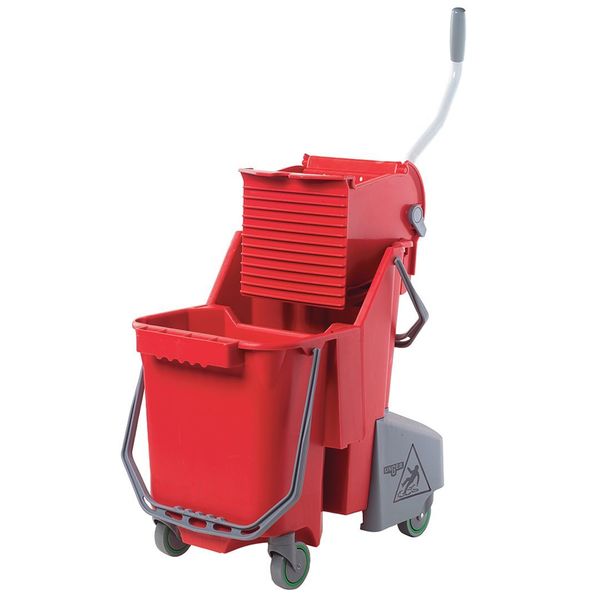8 gal CLEANERx Dual Bucket Side Press Mop Bucket and Wringer, Red, Polypropylene