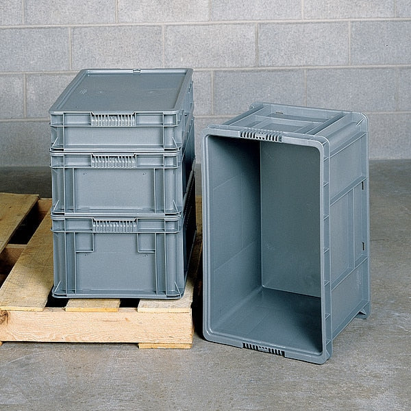 Straight Wall Container, Blue, Plastic, 24 in L, 15 in W, 9 1/2 in H, 1.42 cu ft Volume Capacity