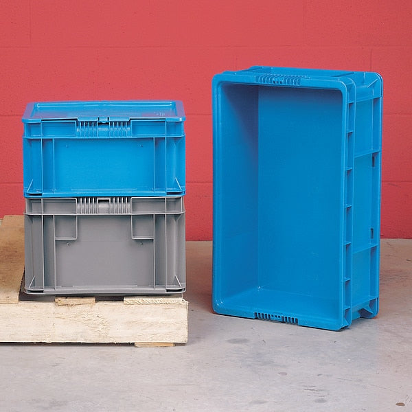 Straight Wall Container, Gray, Plastic, 12 in L, 15 in W, 7 1/2 in H, 0.48 cu ft Volume Capacity