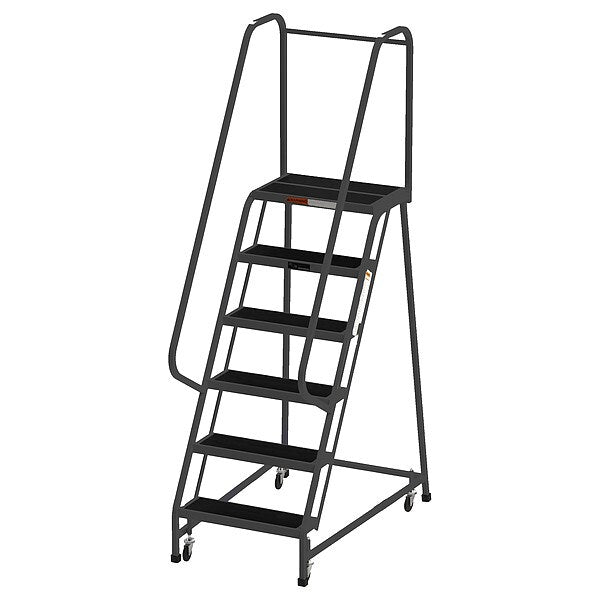90 in H Steel Rolling Ladder, 6 Steps, 450 lb Load Capacity