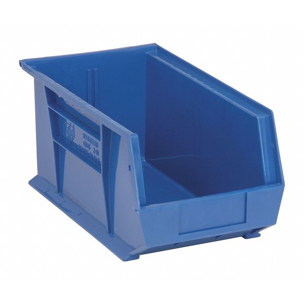 Hang & Stack Storage Bin, Blue, Polypropylene, 14 3/4 in L x 8 1/4 in W x 7 in H
