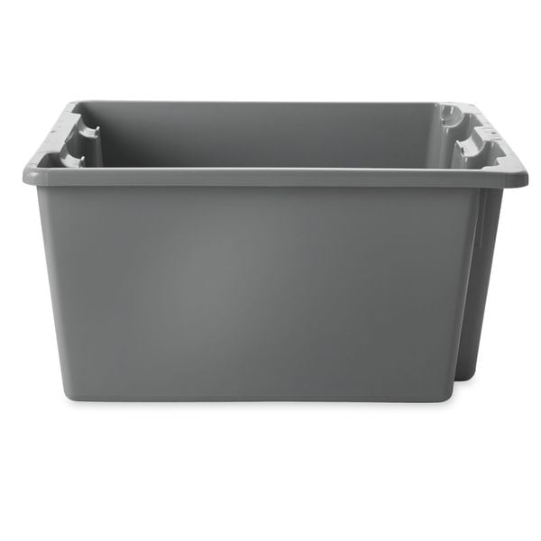 Stack & Nest Bin, Gray, Plastic, 19 1/2 in L x 15 1/2 in W x 10 in H, 100 lb Load Capacity