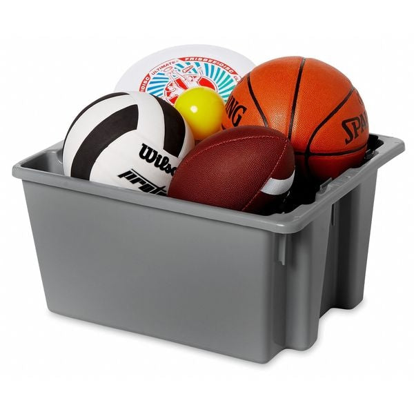 Stack & Nest Bin, Gray, Plastic, 19 1/2 in L x 15 1/2 in W x 10 in H, 100 lb Load Capacity