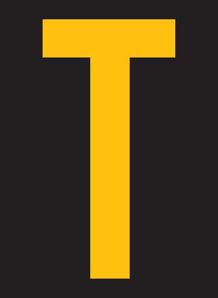 Reflective Letter Label, T, 2-1/2in H, PK25