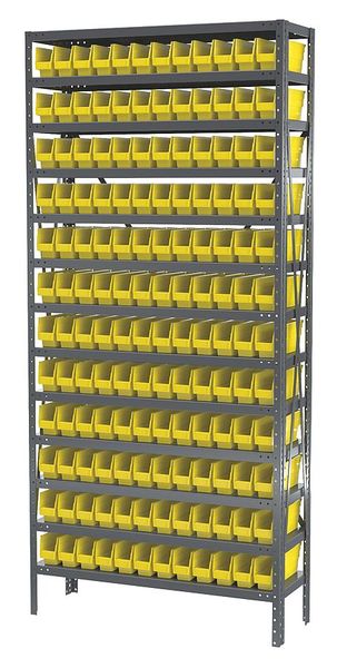Steel Bin Shelving, 36 in W x 79 in H x 12 in D, 13 Shelves, Yellow