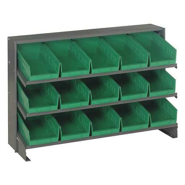 Steel Bench Pick Rack, 36 in W x 21 in H x 12 in D, 3 Shelves, Green