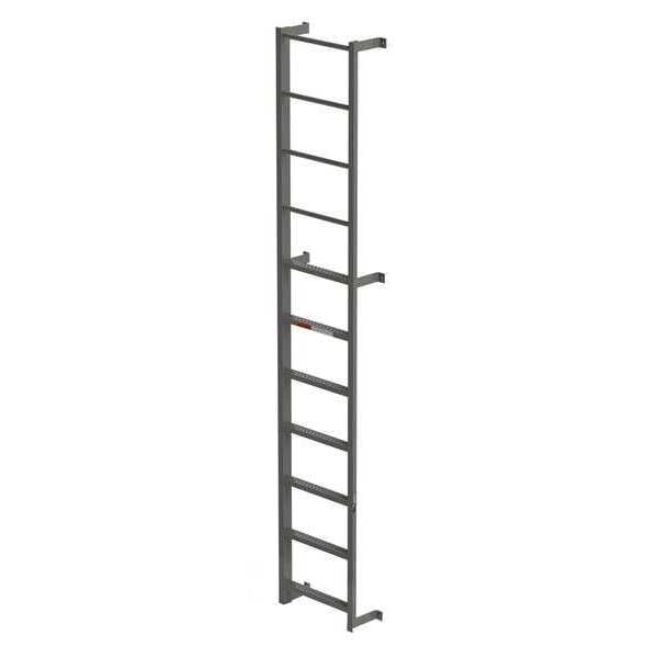 11 ft Fixed Ladder, Steel, 7 Steps, Side Step Exit, Gray Finish
