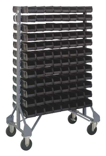 Steel Mobile Bin Rail Floor Rack, 20 in W x 36 in D x 53 in H, Black