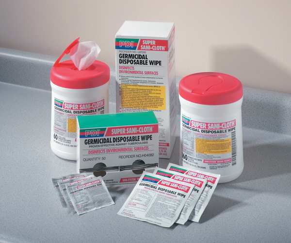 Germicidal Disinfecting Wipes, White, Packet, Hard Nonporous Surfaces, 50 Wipes, 5 in x 8 in