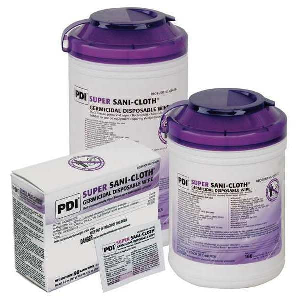 Germicidal Disinfecting Wipes, White, Canister, Hard Nonporous Surfaces, 160 Wipes, 6 in x 6-3/4 in