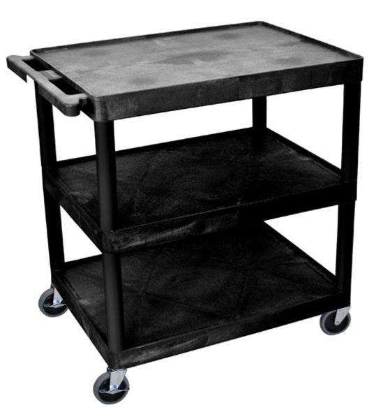 Polyethylene Utility Cart with Lipped Plastic Shelves, Flat, 3 Shelves, 300 lb