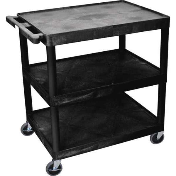Polyethylene Utility Cart with Lipped Plastic Shelves, Flat, 3 Shelves, 300 lb