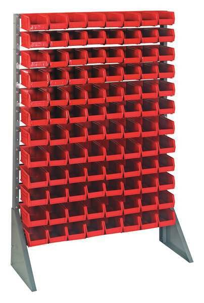 Steel Bin Rail Floor Rack, 15 in W x 36 in D x 54 in H, Red