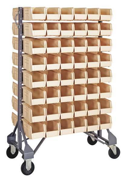 Steel Mobile Bin Rail Floor Rack, 20 in W x 36 in D x 53 in H, Ivory