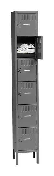 Box Locker, 12 in W, 12 in D, 78 in H, (1) Wide, (6) Openings, Gray