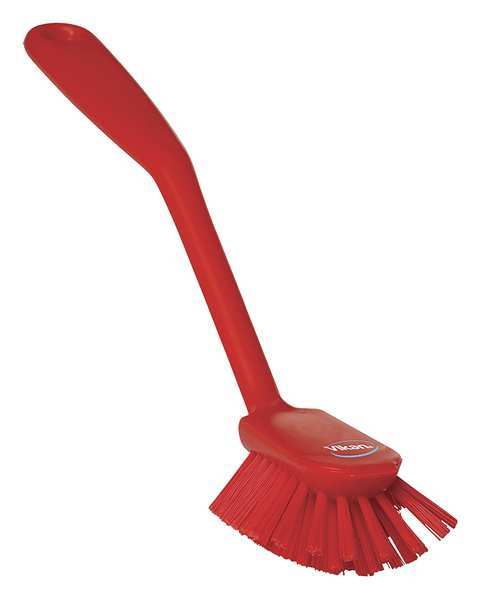 2 25/64 in W Dish Brush, Medium, 8 in L Handle, 3 1/8 in L Brush, Red, Plastic, 10 1/2 in L Overall