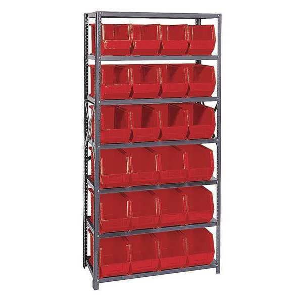 Steel Bin Shelving, 36 in W x 75 in H x 18 in D, 7 Shelves, Red