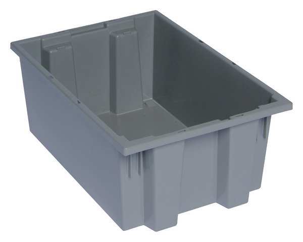Stack & Nest Container, Gray, Polyethylene, 19 1/2 in L, 13 1/2 in W, 8 in H