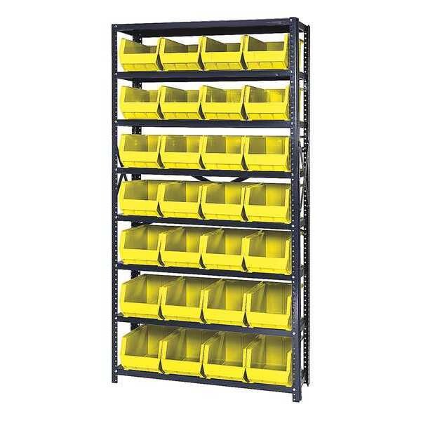 Steel Bin Shelving, 36 in W x 75 in H x 12 in D, 8 Shelves, Yellow
